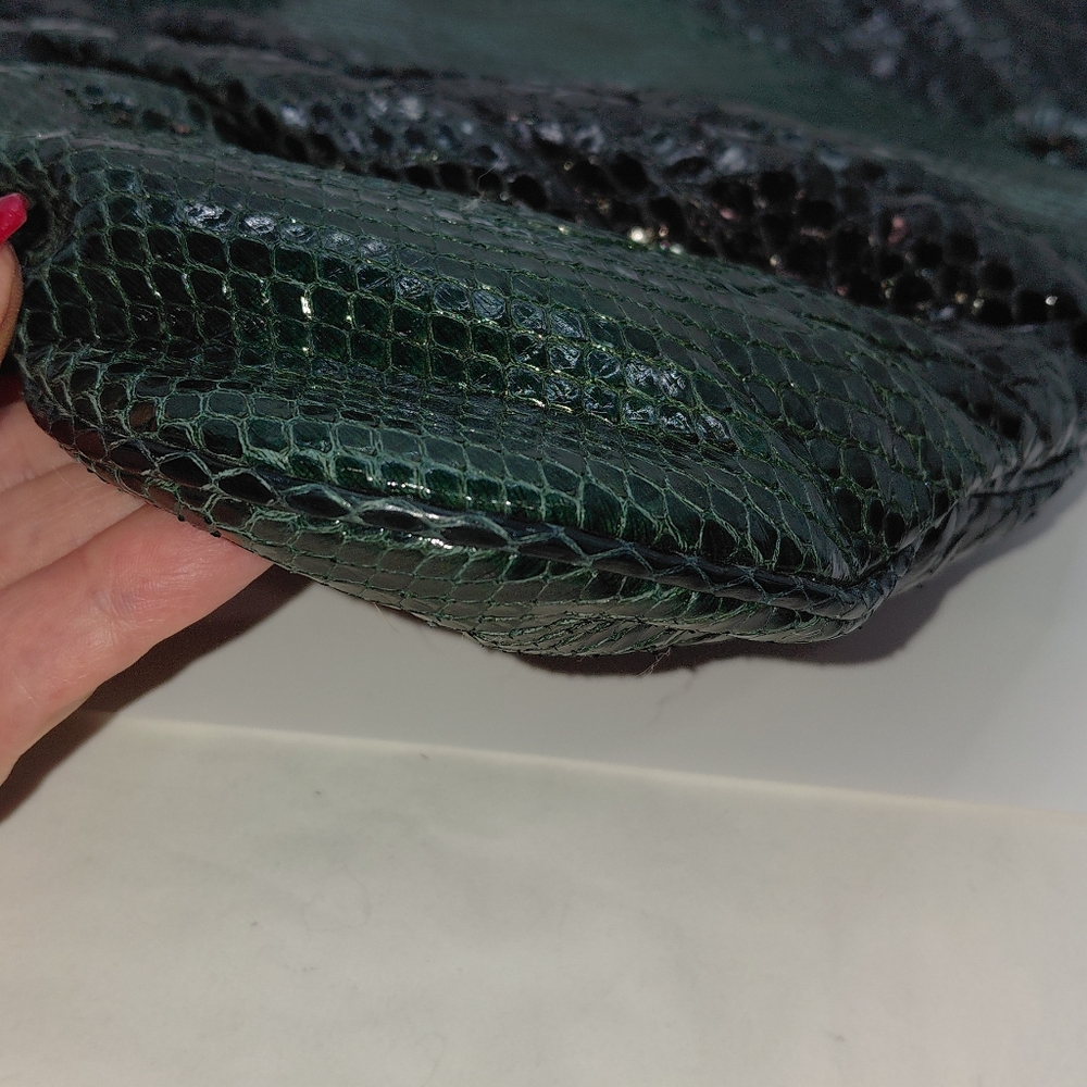 Zagliani Python Snakeskin Green Black Clutch Vgc! - image 6